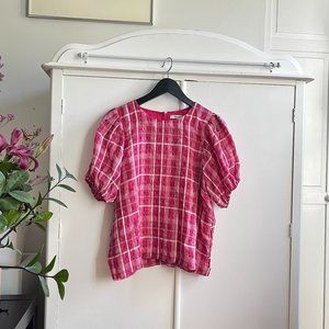 Madewell pink plaid dressy blouse